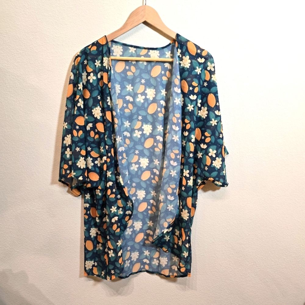 Hibluco Floral And Fruit Kimono Cardigan Oversized Coverup 2XL
